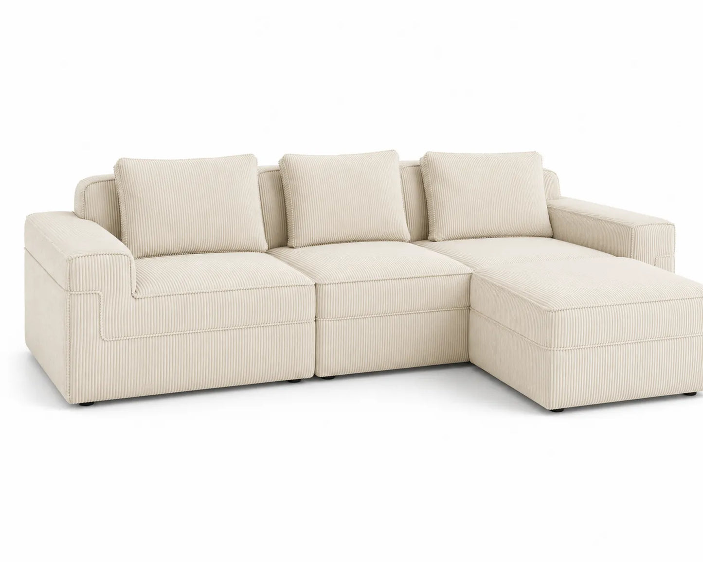 Divano angolare in tessuto a coste beige 270x160x80 cm