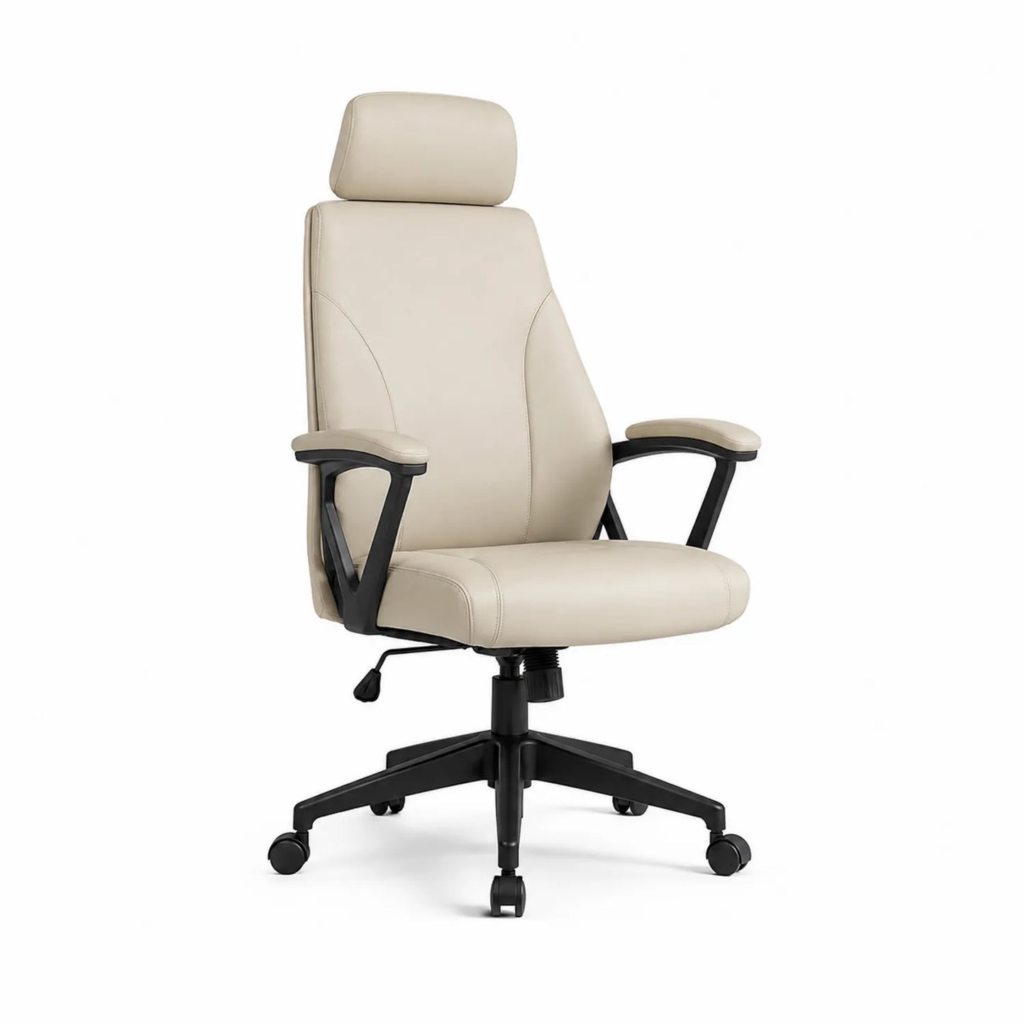 Sedia da ufficio in pelle sintetica Beige con poggiatesta regolabile