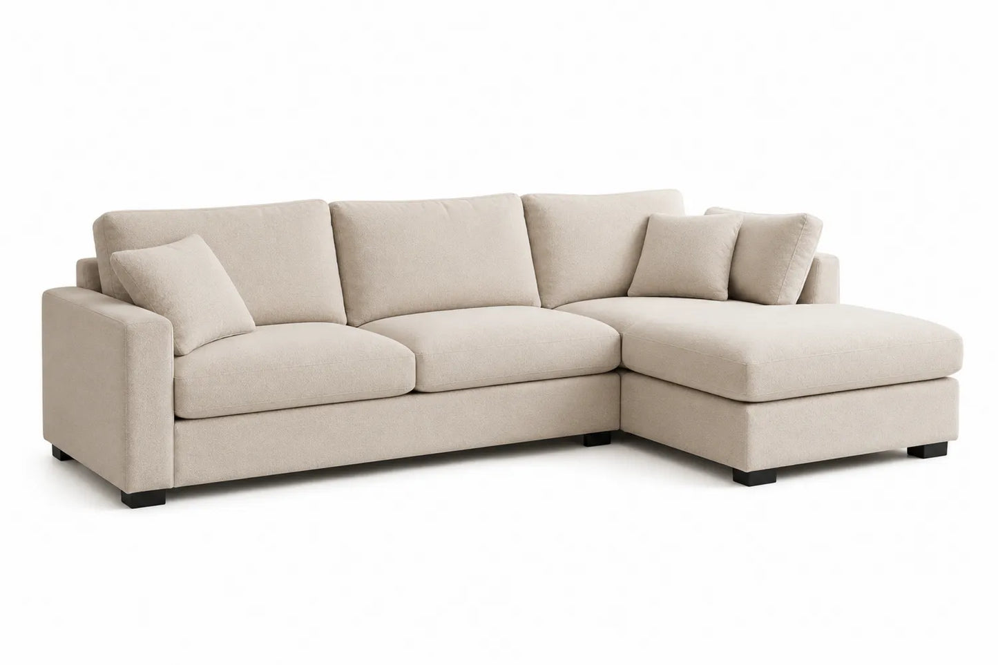Divano angolare beige in tessuto con chaise longue