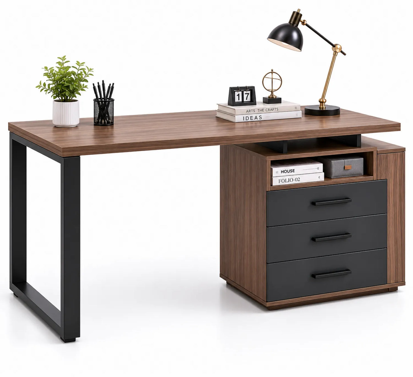 Scrivania in MDF e Acciaio con Cassetti 150x60x75 cm