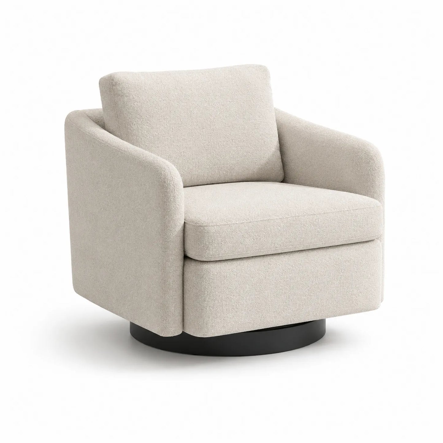 Poltrona girevole in tessuto beige con base circolare nera