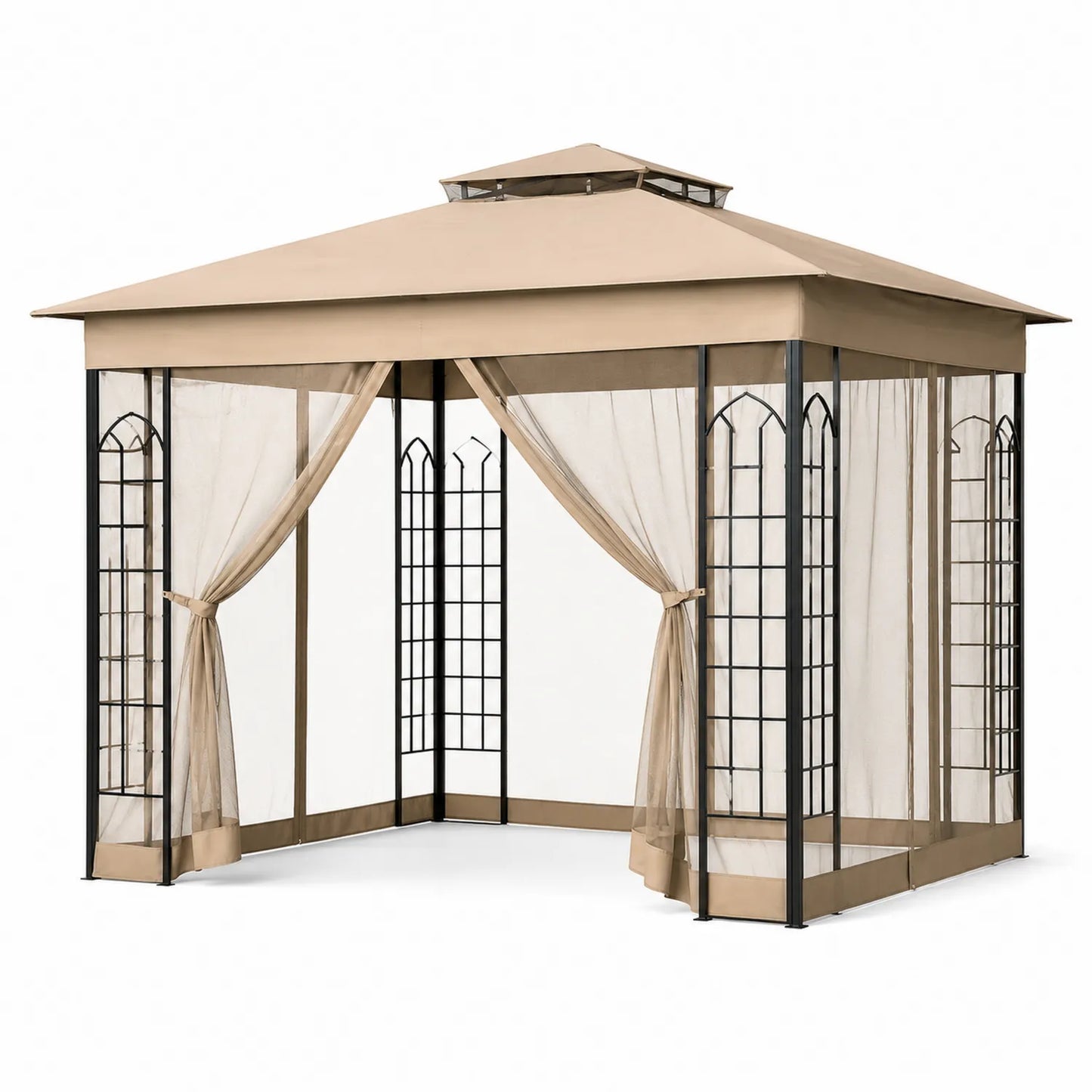Gazebo da Giardino in Acciaio con Zanzariera Beige