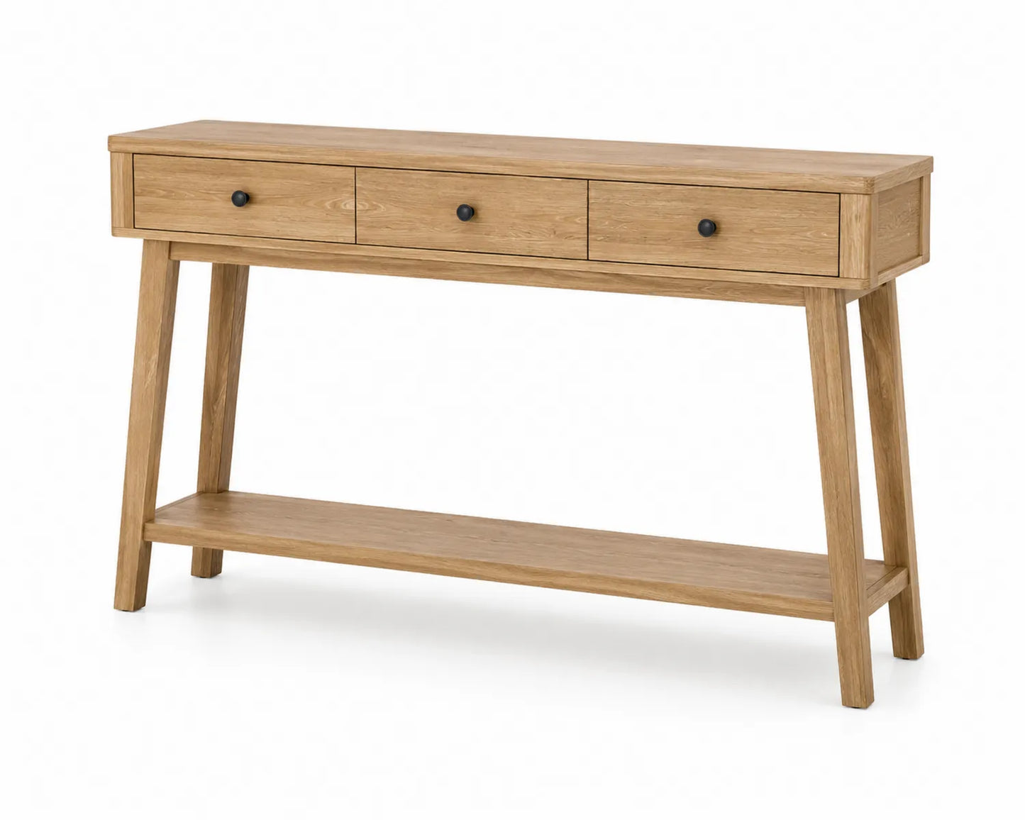 Consolle in legno di quercia con 3 cassetti e ripiano