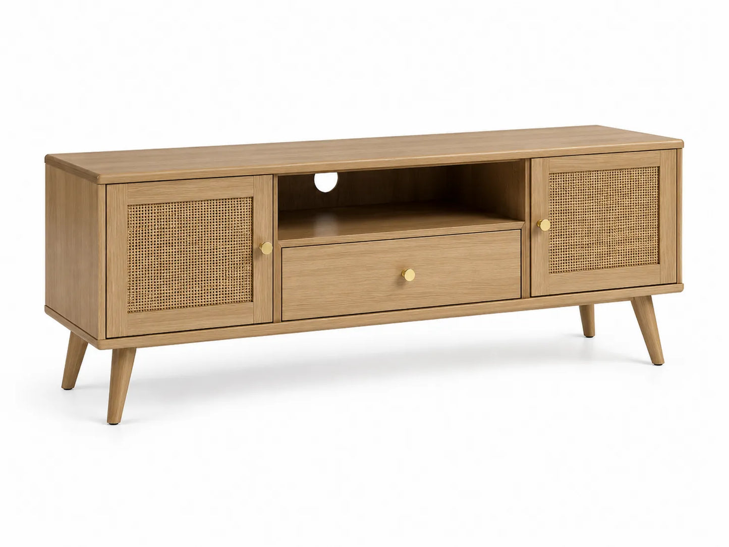 Mobile TV in Legno con Ante in Rattan 150x40x60 cm