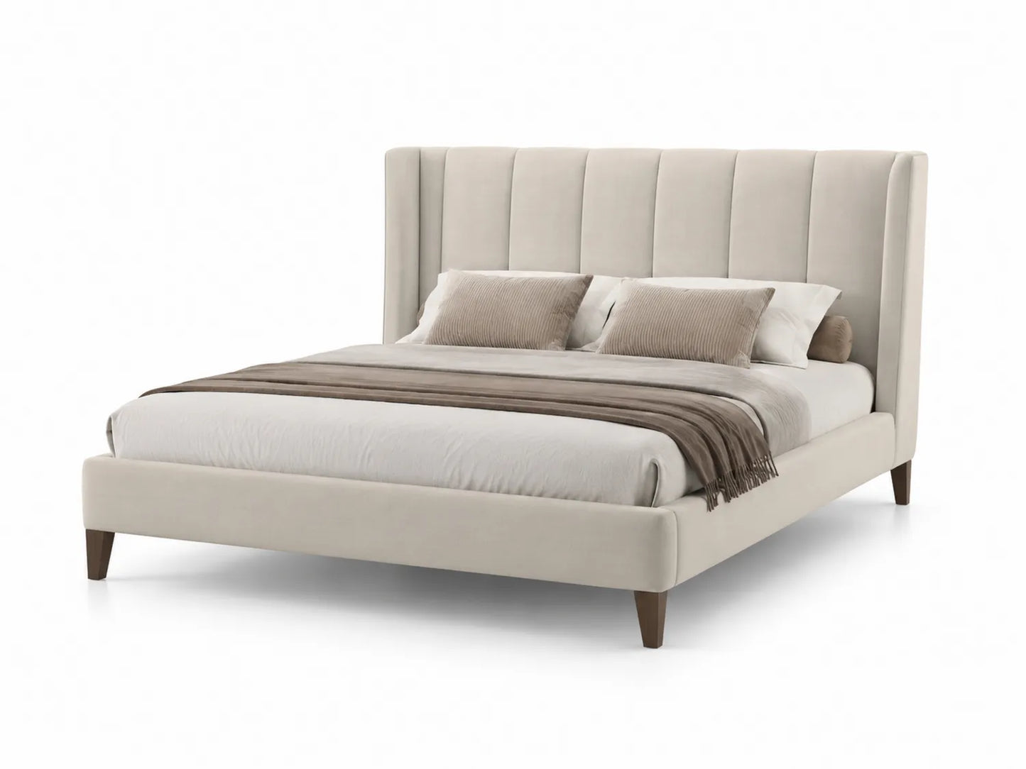 Letto matrimoniale in tessuto beige con testiera 160x200 cm