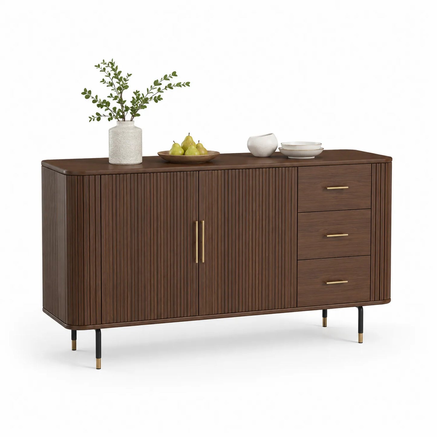 Credenza in Legno di Noce con Porte e Cassetti