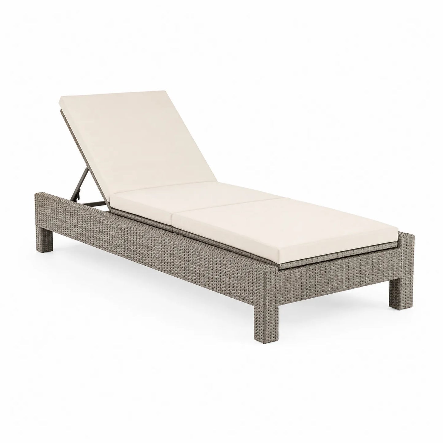 Sedia sdraio da esterno in rattan con cuscino crema regolabile 200x65 cm