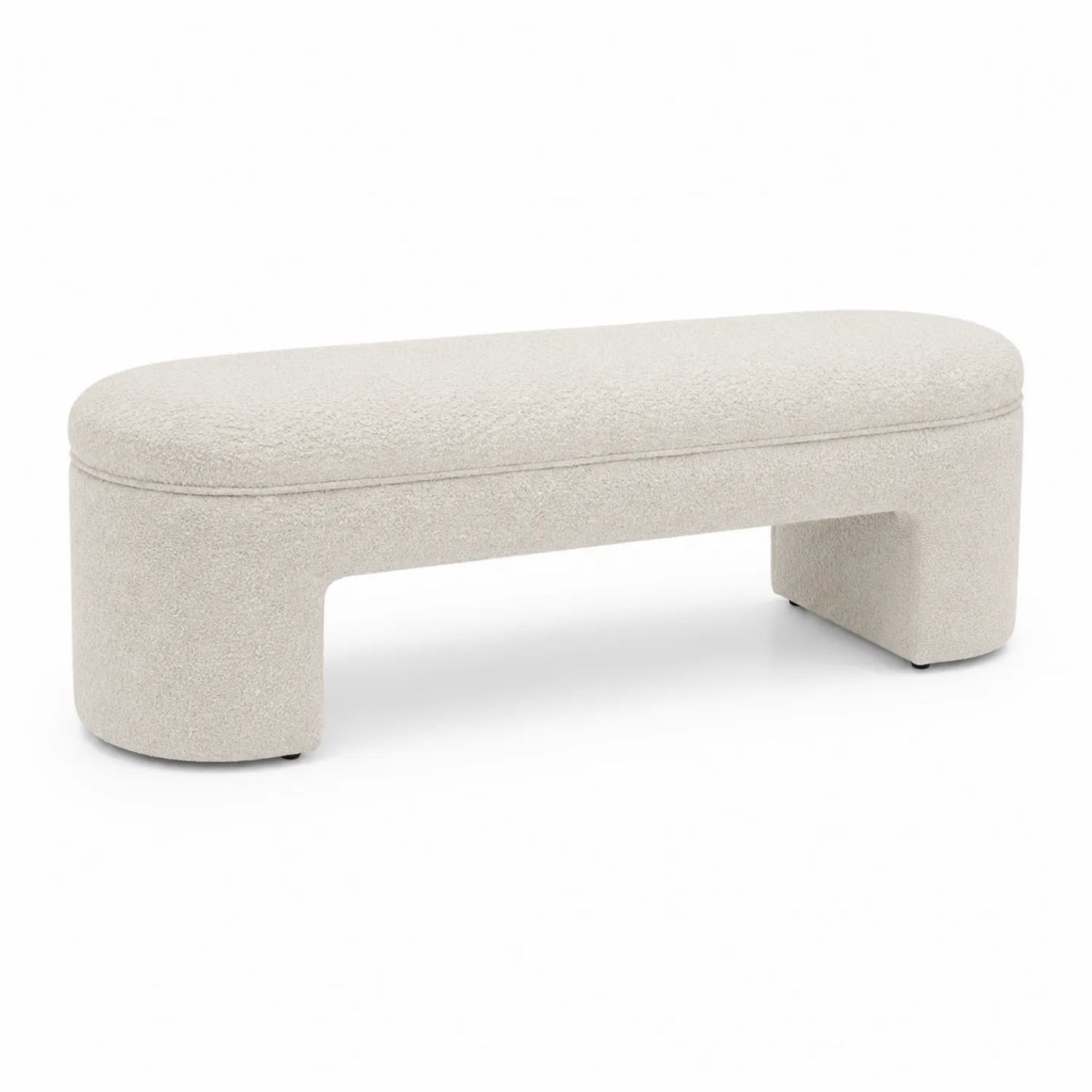 Panca in Legno e Tessuto Bouclé Beige 140x40x45 cm