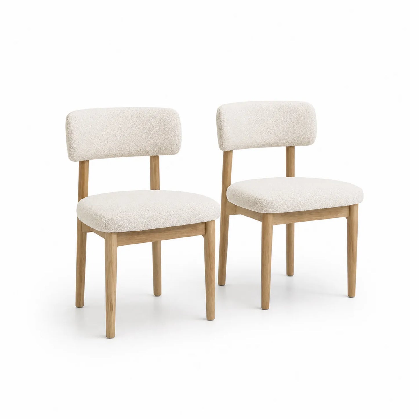 Set di 2 Sedie in Legno e Tessuto Bouclé Crema