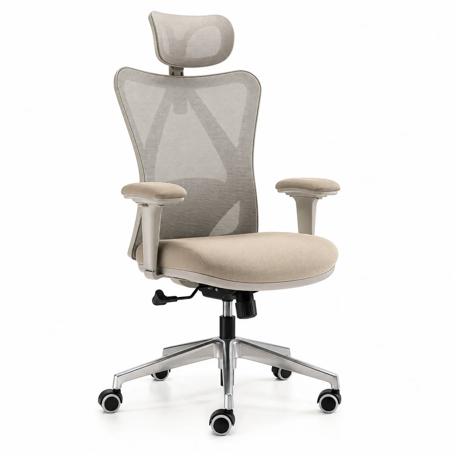 Sedia da ufficio ergonomica regolabile in poliestere beige