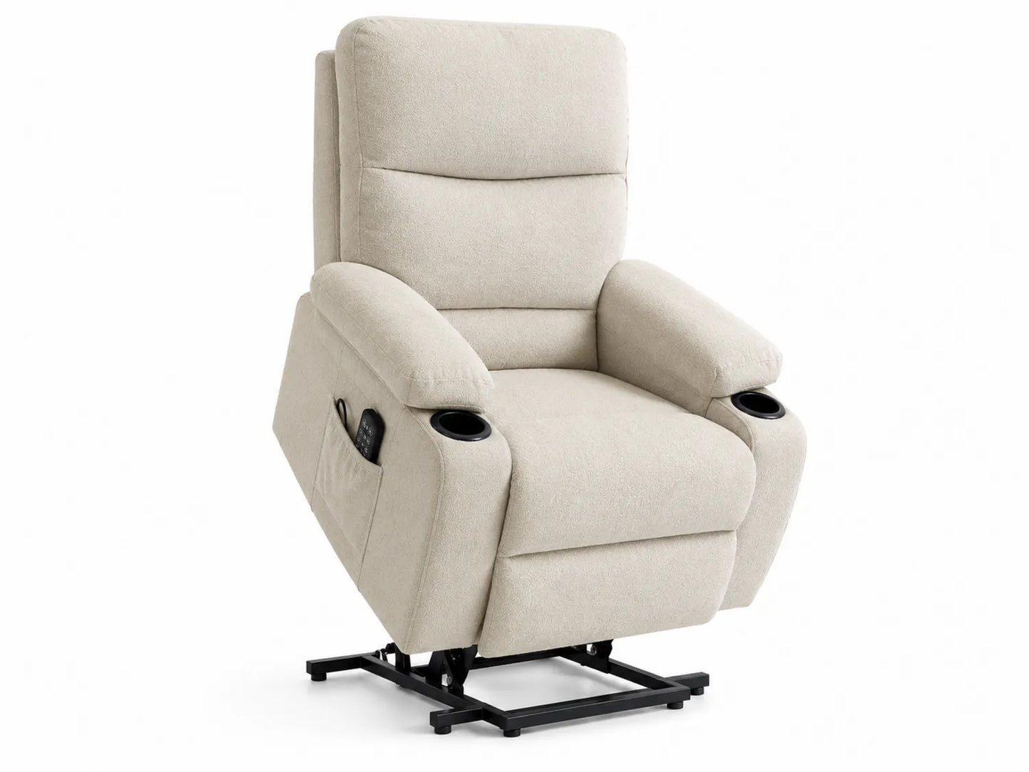 Poltrona Reclinabile Elettrica in Tessuto Beige con Porta Bicchieri