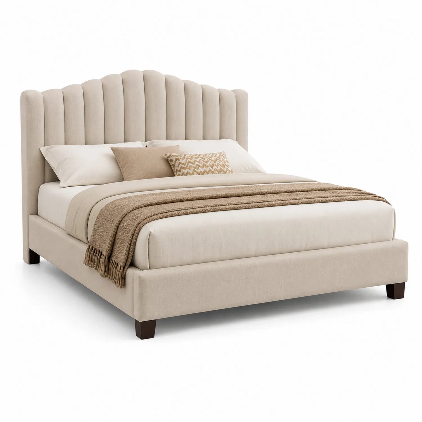 Letto imbottito in legno e poliestere Beige 200x160 cm