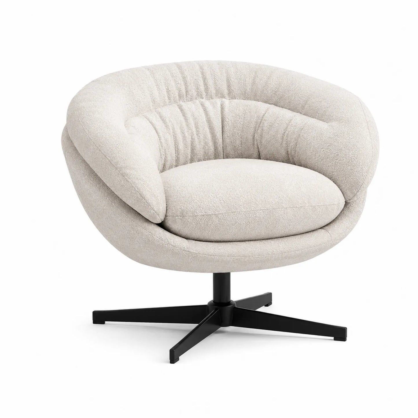 Poltrona girevole in metallo e tessuto bouclé beige