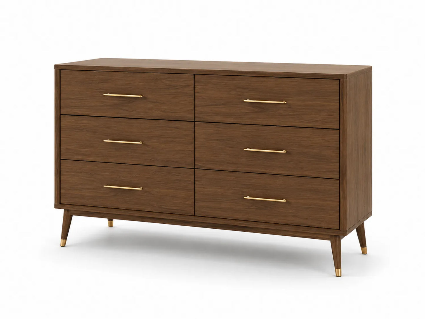 Cassettiera a sei cassetti in legno, maniglie in ottone, marrone 120x40x80 cm