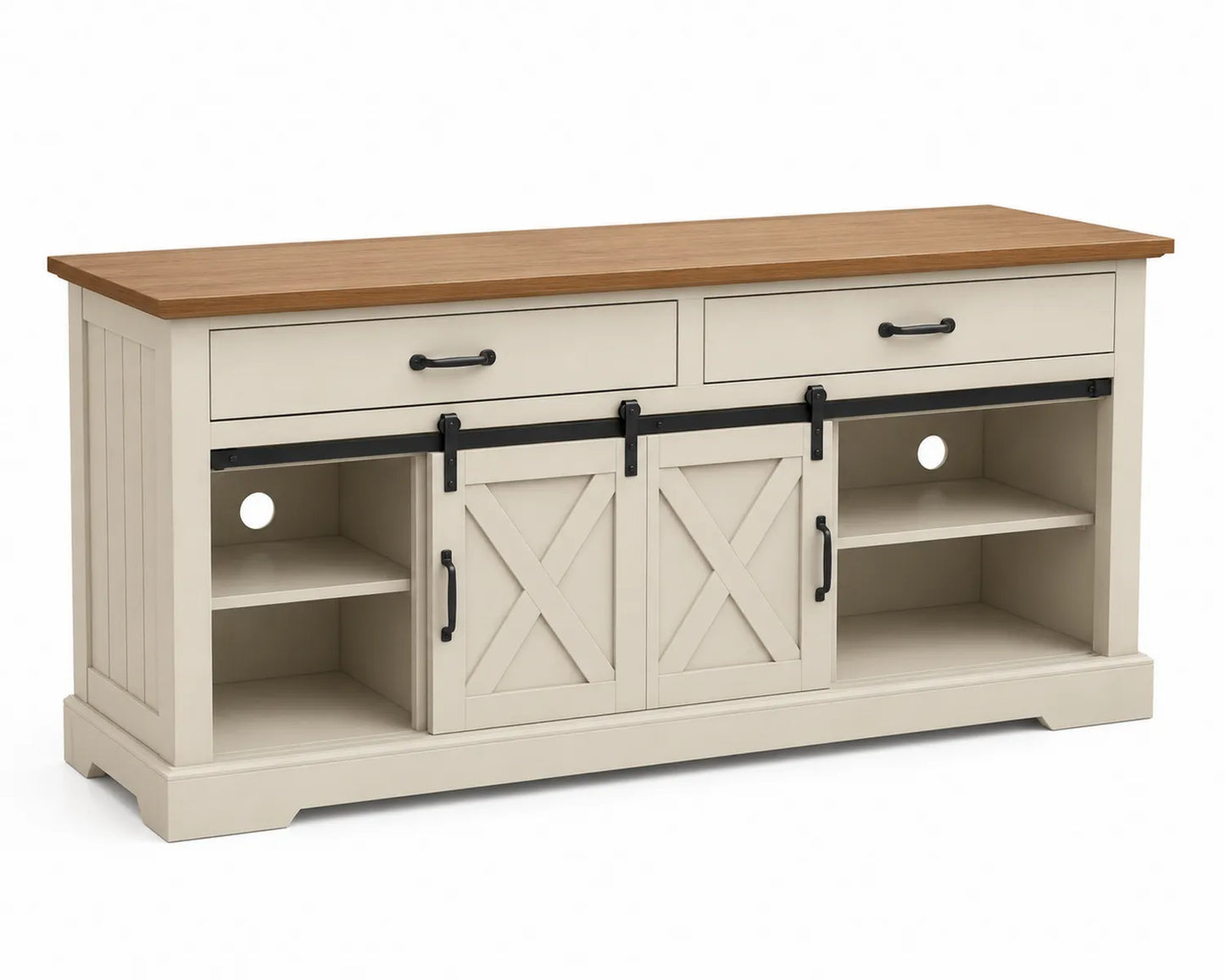Credenza in legno con ante scorrevoli e ripiani