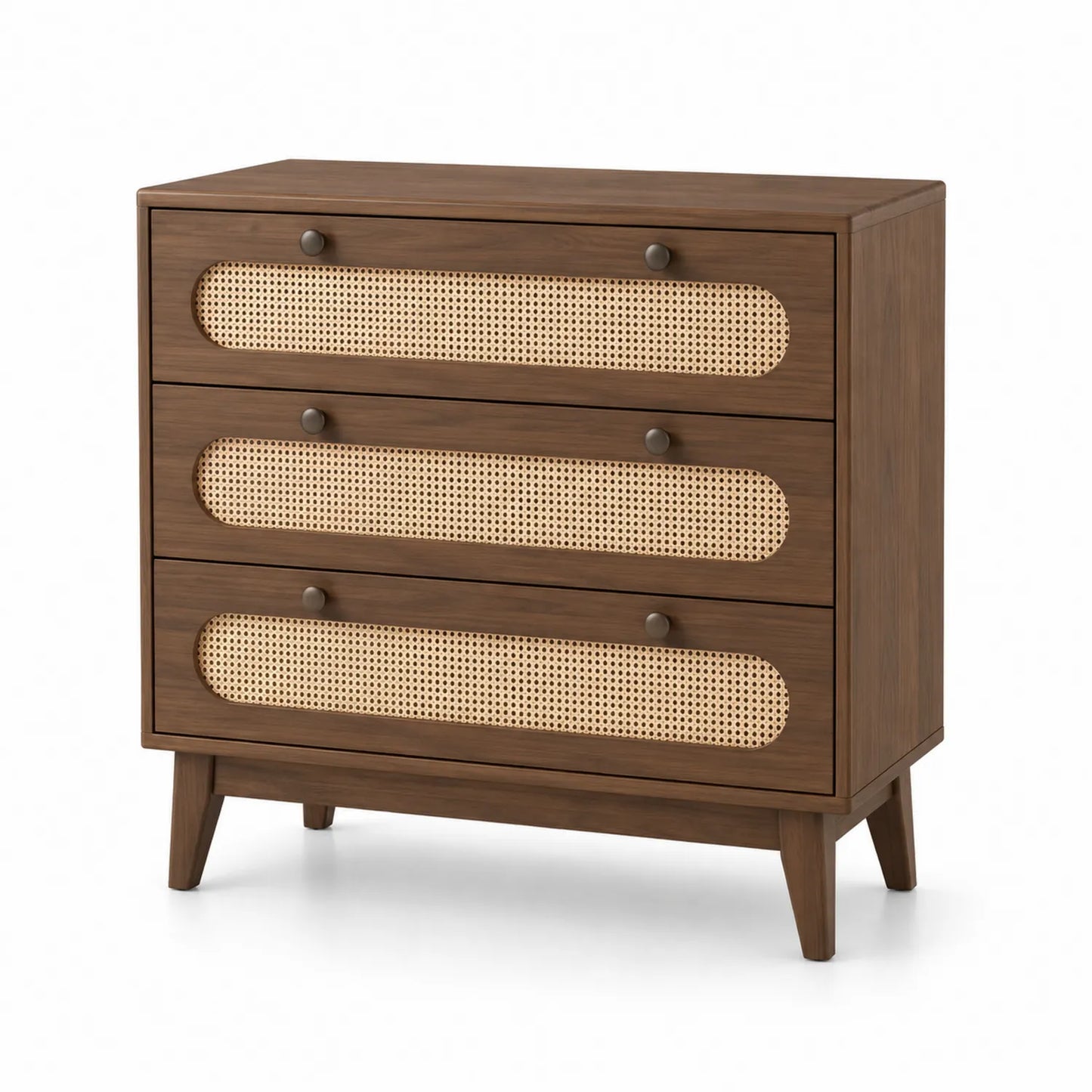 Cassettiera in legno e rattan 3 cassetti marrone