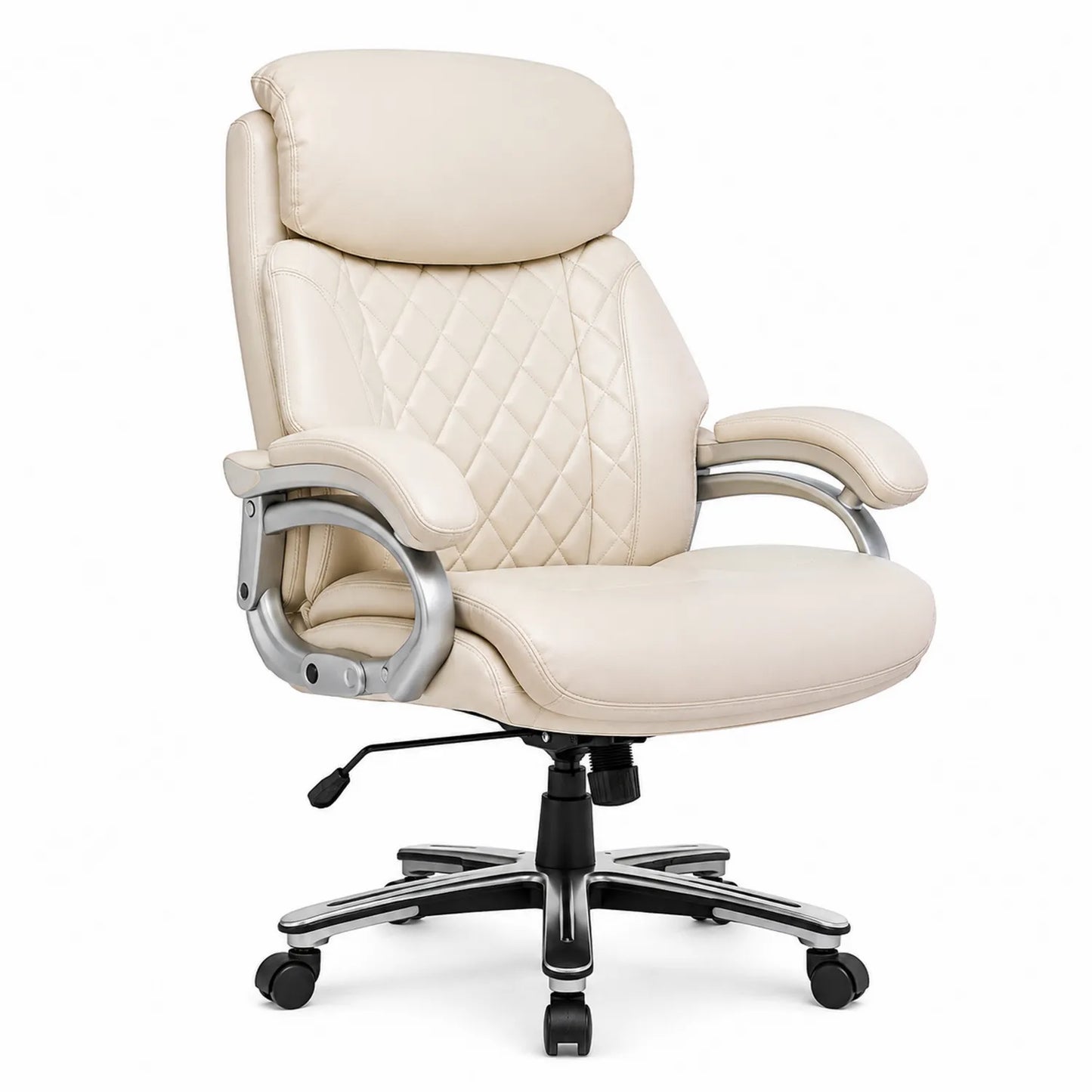Poltrona da Ufficio in Pelle PU con Base Metallo Regolabile Beige