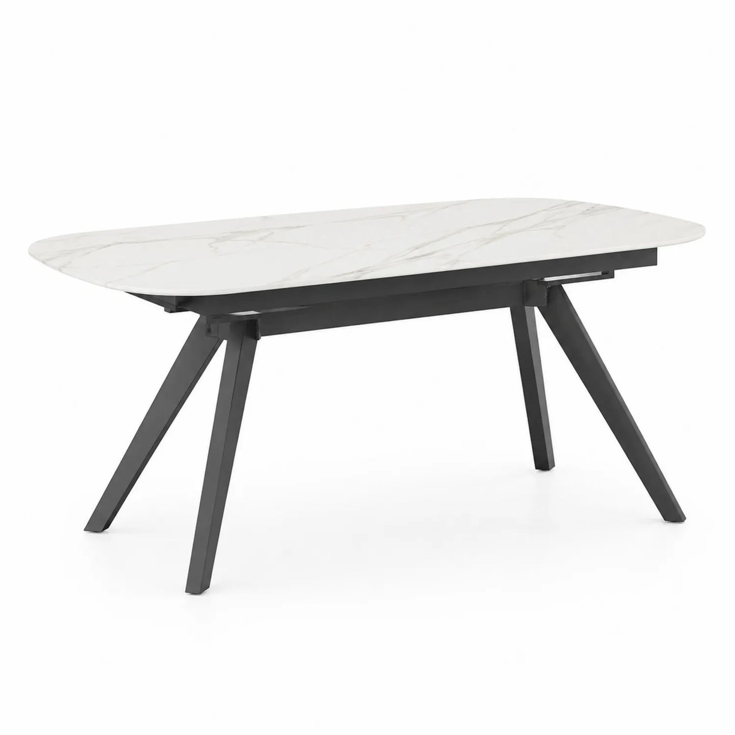 Tavolo da pranzo rettangolare in ceramica effetto marmo con gambe in metallo