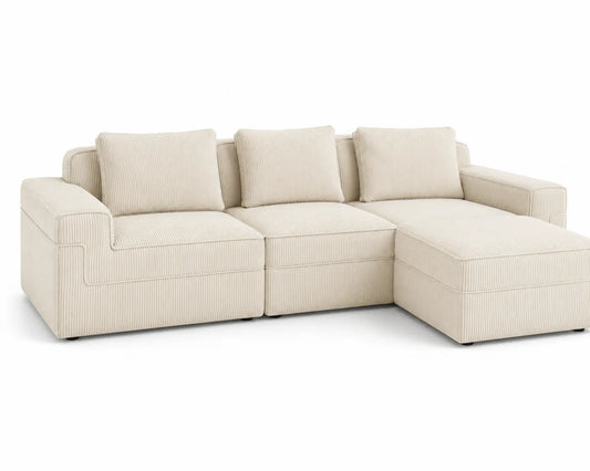 Divano angolare in tessuto a coste beige 270x160x80 cm