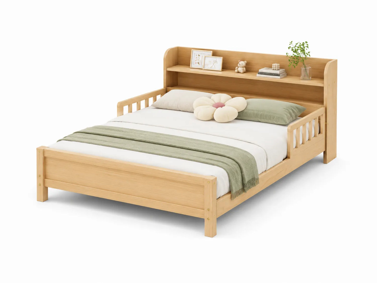 Letto matrimoniale in legno di pino con libreria integrata 200x160 cm