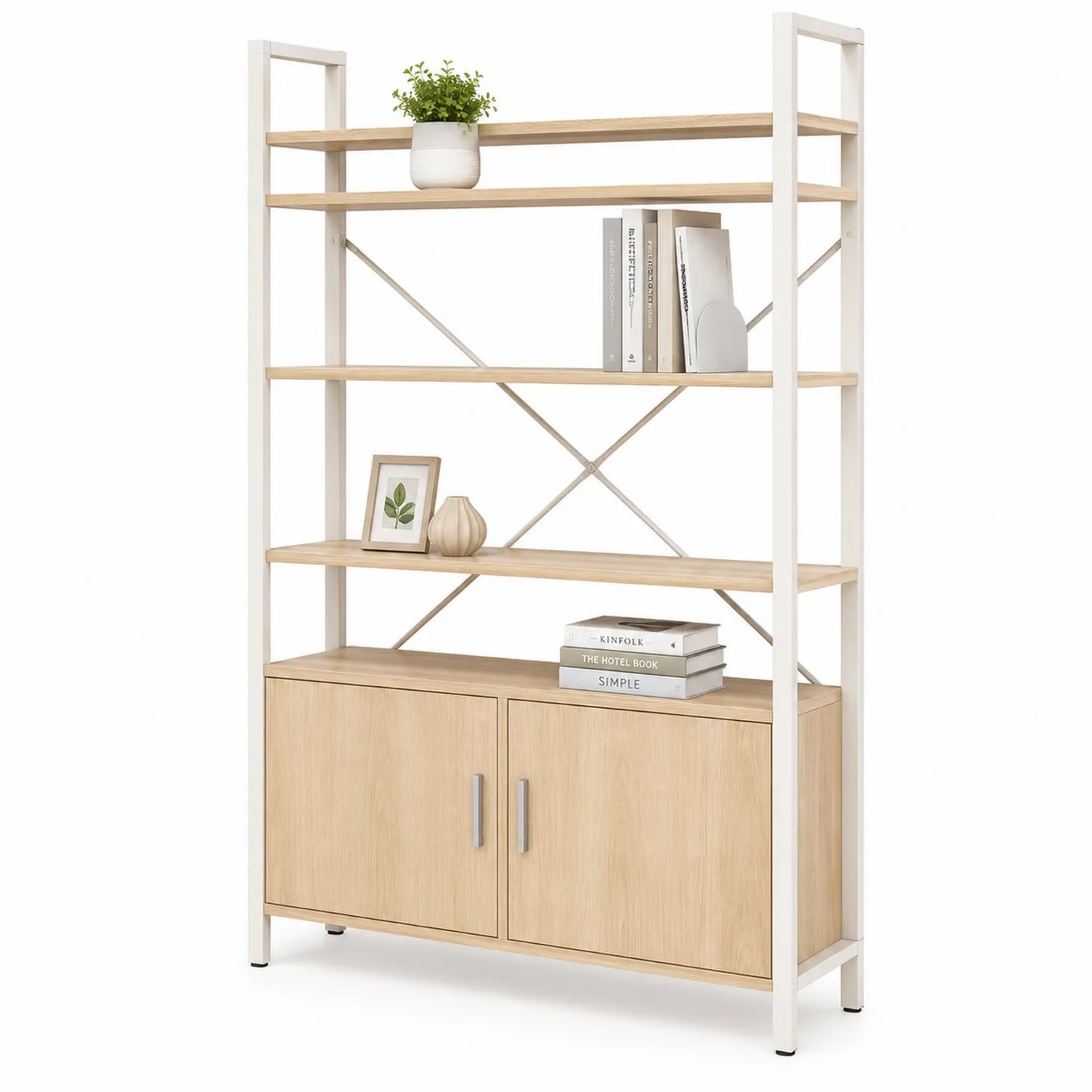 Libreria in MDF e Metallo con Armadietto 80x30x180 cm