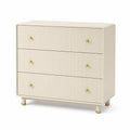 Cassettiera beige con 3 cassetti in legno e maniglie in metallo