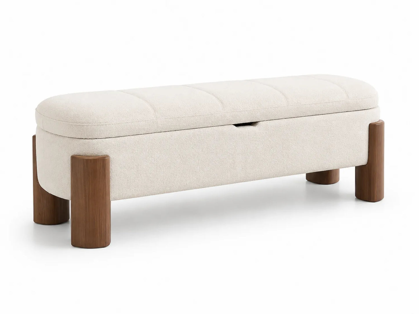 Panca contenitore in legno massello e tessuto beige