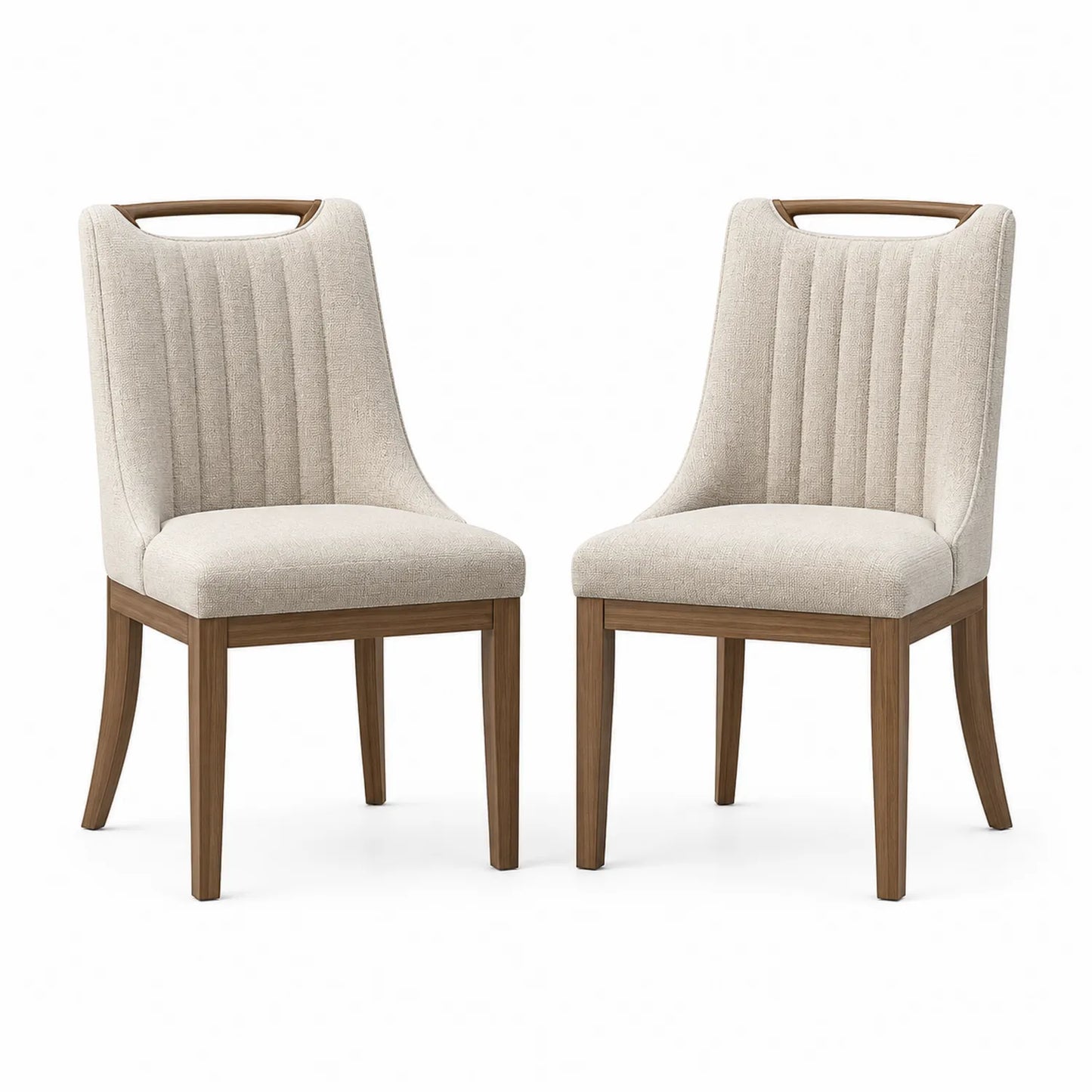 Set di 2 Sedie in Legno e Tessuto Beige