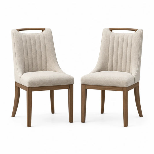 Set di 2 Sedie in Legno e Tessuto Beige
