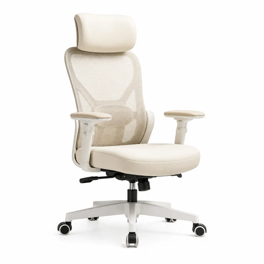 Sedia da ufficio ergonomica in tessuto a rete Crema