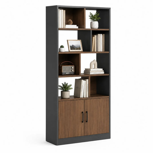 Libreria in Legno e Metallo Nero e Marrone 180x80x30cm