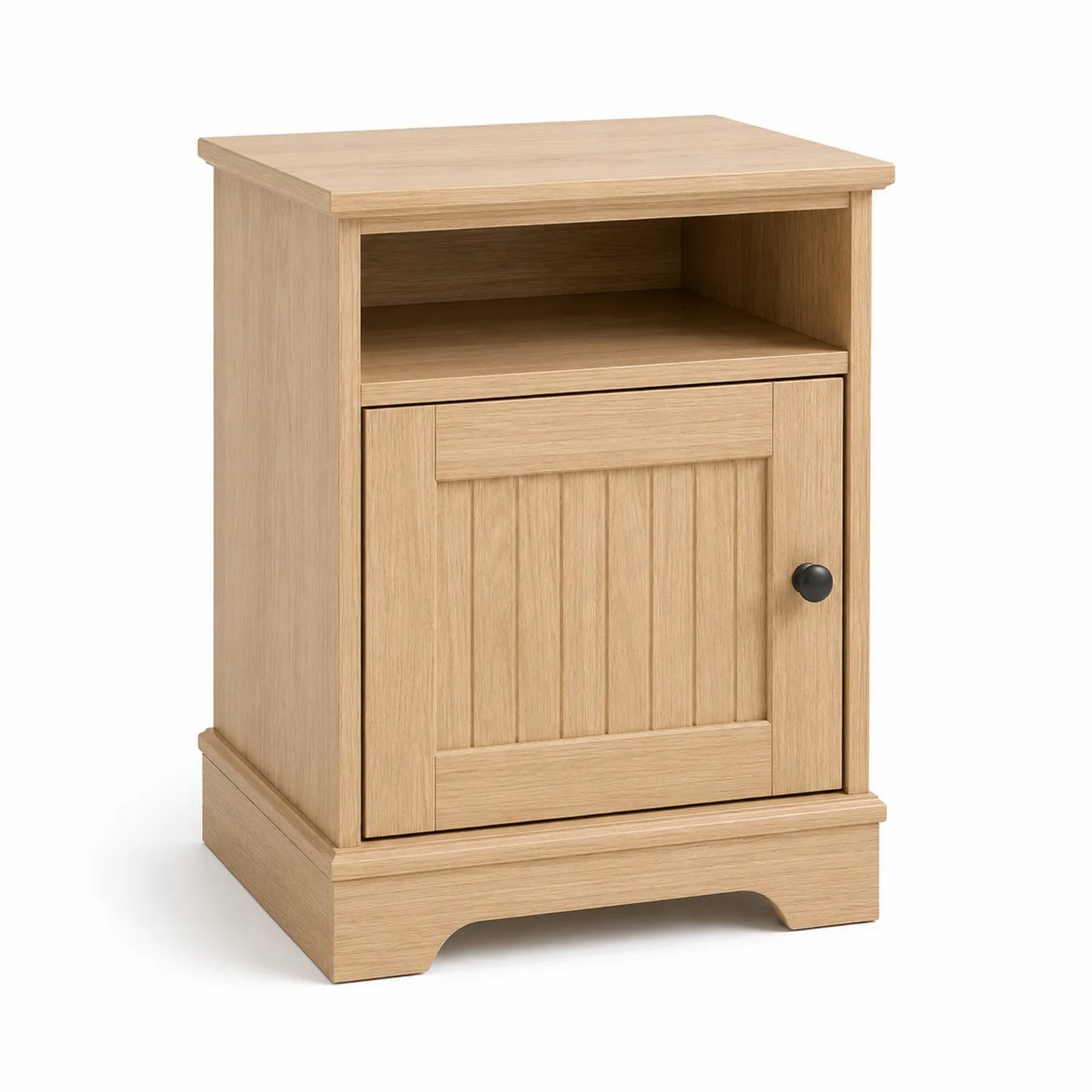 Comodino in Legno MDF con Porta e Ripiano Aperto Rovere