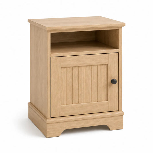 Comodino in Legno MDF con Porta e Ripiano Aperto Rovere