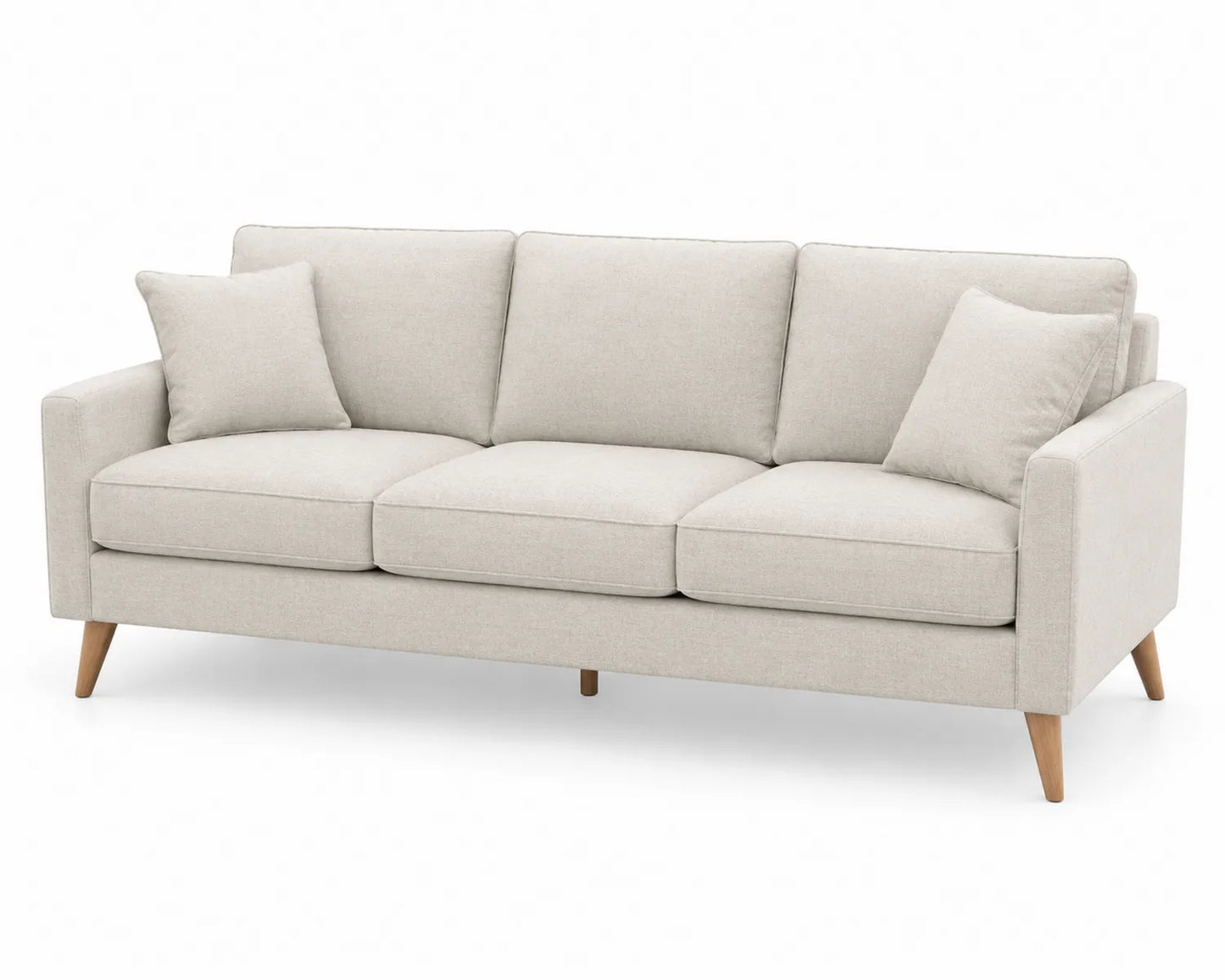 Divano in Tessuto Beige con Gambe in Legno 210cm