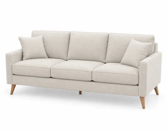Divano in Tessuto Beige con Gambe in Legno 210cm