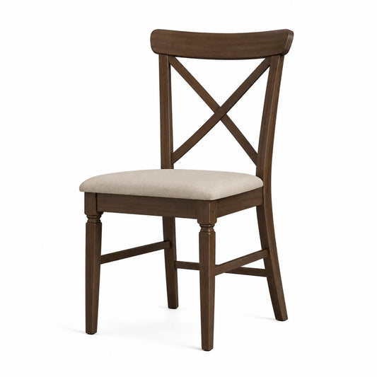 Sedia da pranzo in legno massello con seduta in tessuto beige