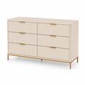 Cassettiera in legno beige con maniglie dorate