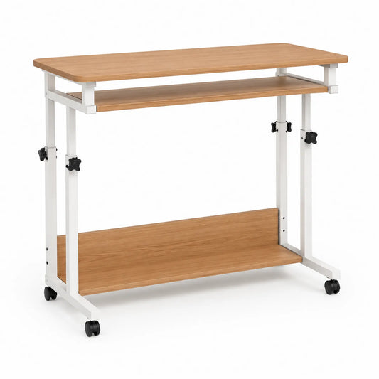 Scrivania regolabile con ruote in legno e metallo 80x40 cm