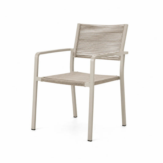 Sedia da Esterno con Braccioli in Alluminio e Corda Sintetica Beige