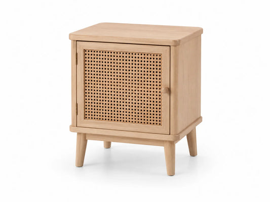 Comodino in Legno di Quercia e Rattan Naturale 40x30x60 cm
