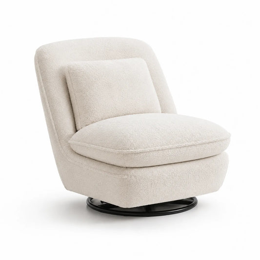 Poltrona girevole in tessuto bouclé con cuscino