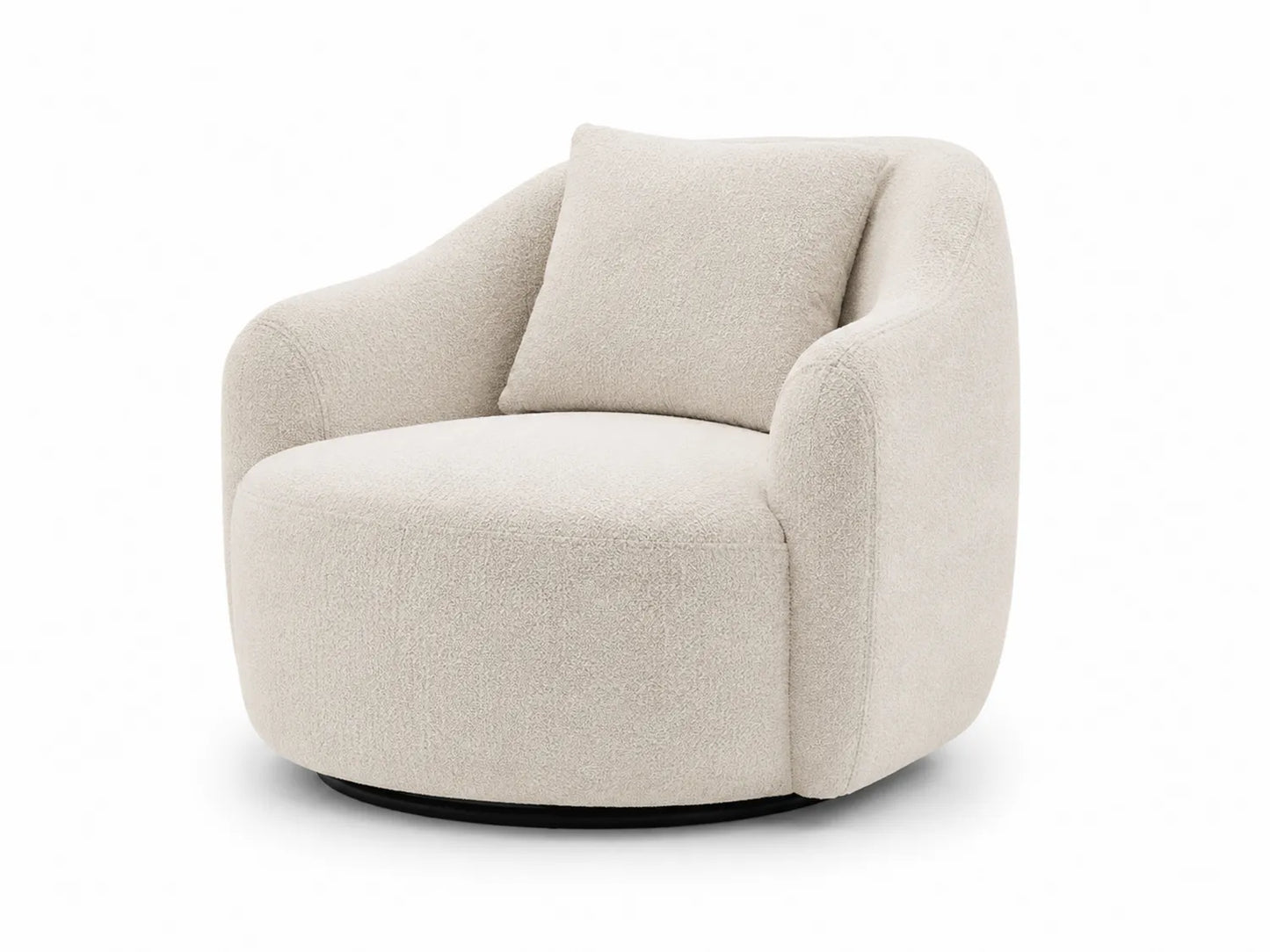 Poltrona Girevole in Tessuto Bouclé Crema con Cuscino