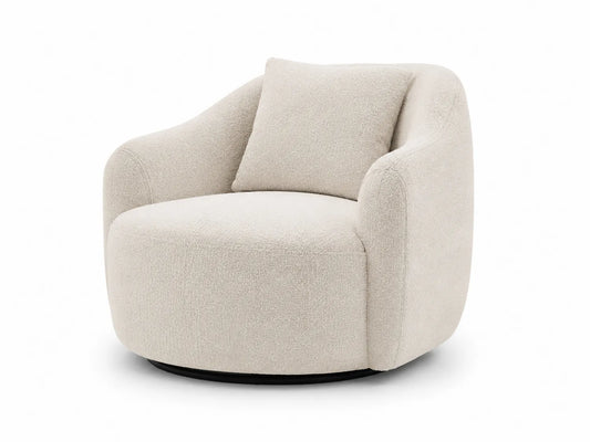 Poltrona Girevole in Tessuto Bouclé Crema con Cuscino