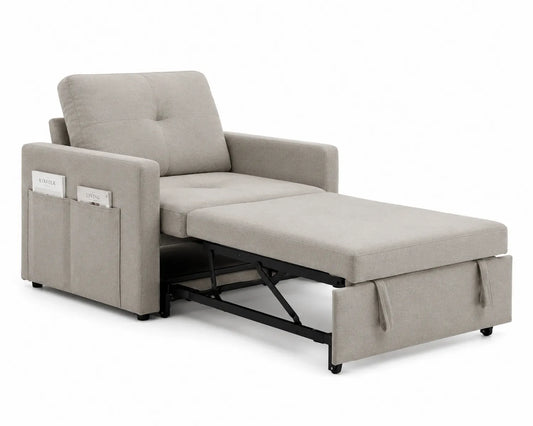 Divano Letto in Tessuto Grigio con Tasca Portaoggetti