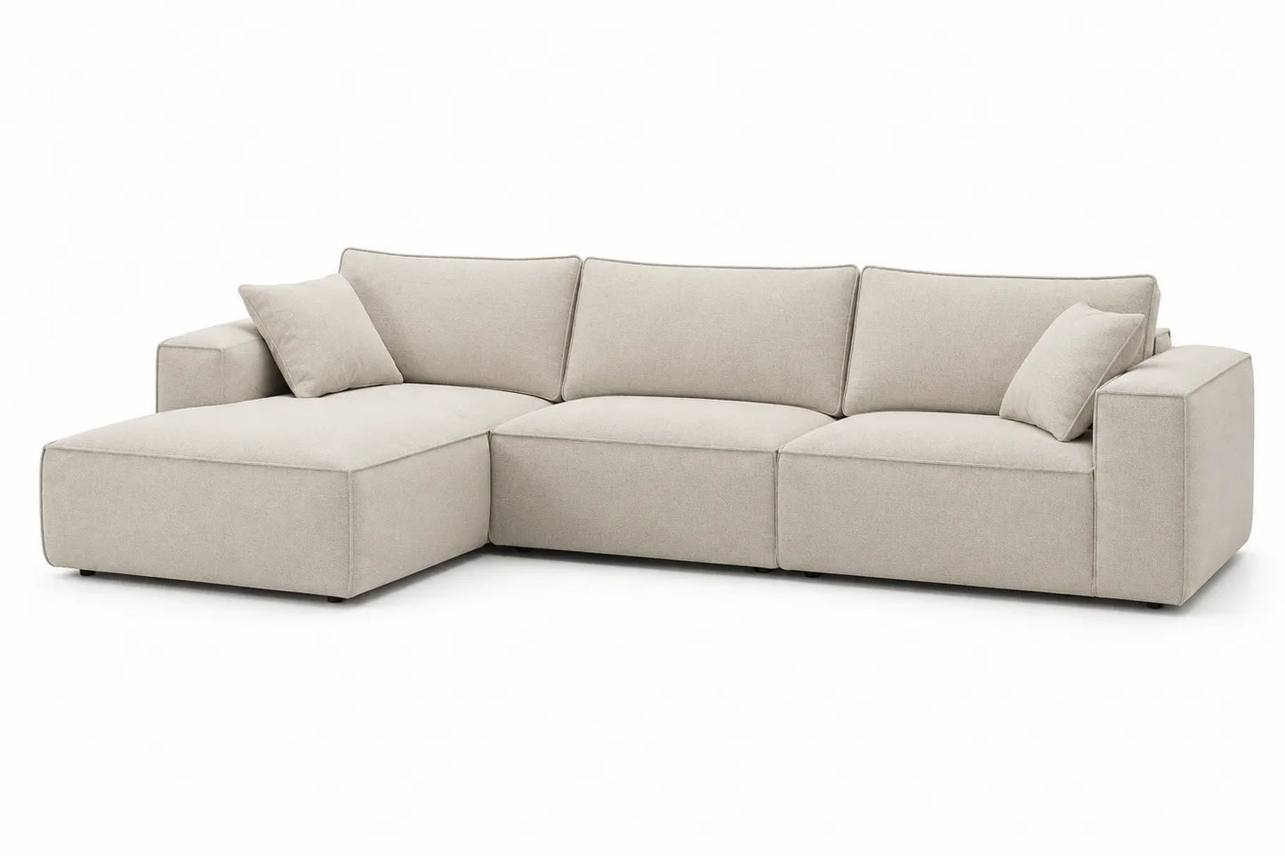 Divano angolare in tessuto sintetico beige con chaise longue