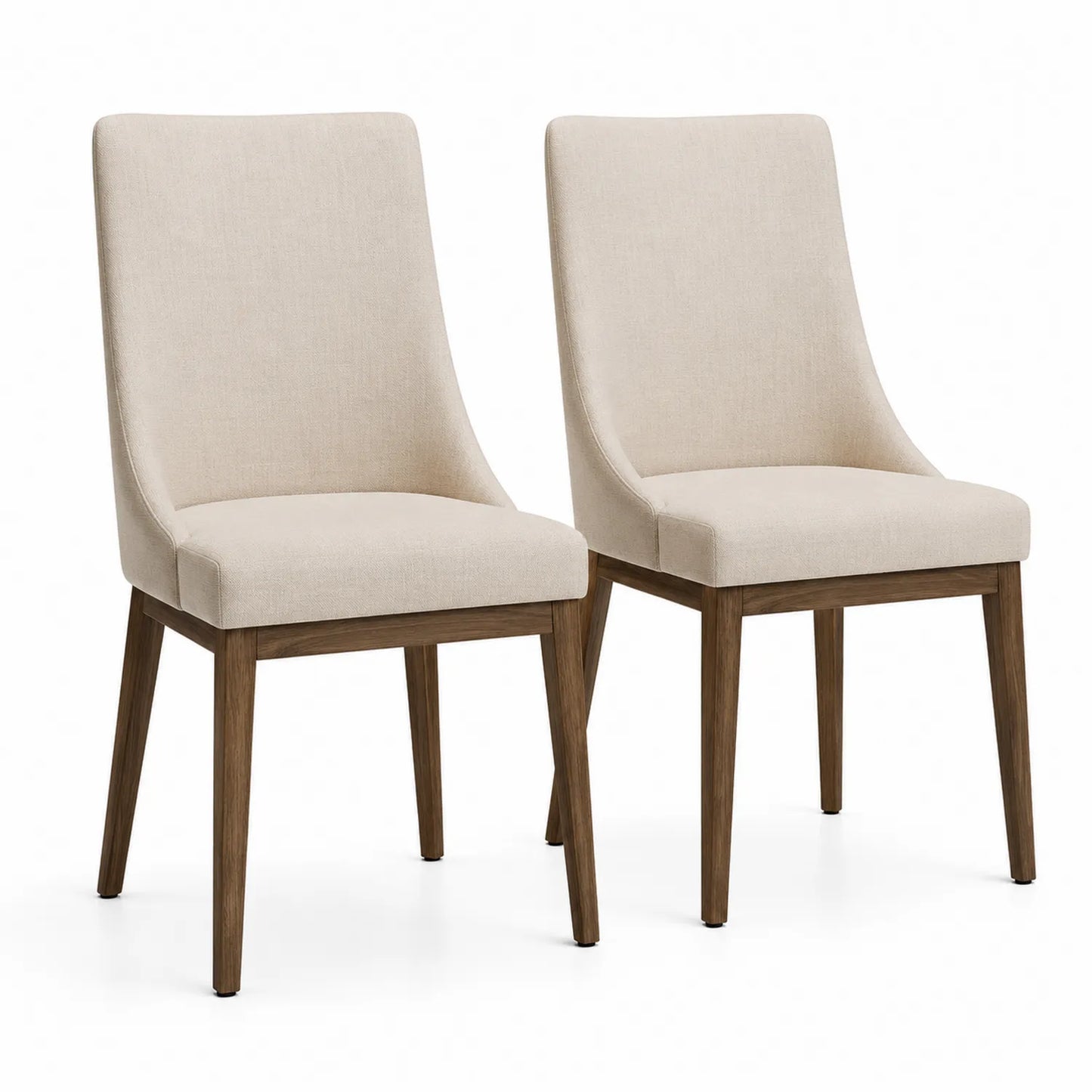 Set di 2 Sedie da Pranzo in Legno e Tessuto Beige