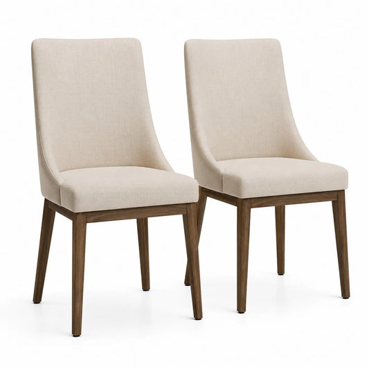 Set di 2 Sedie da Pranzo in Legno e Tessuto Beige