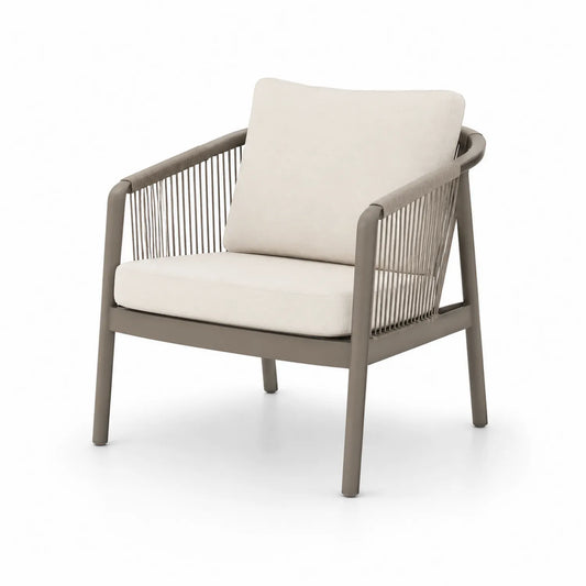 Poltrona da Esterno in Alluminio e Corda con Cuscini Beige
