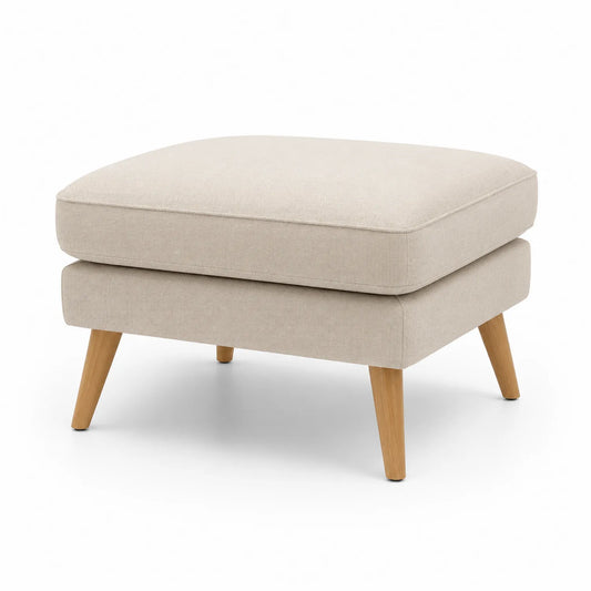 Pouf in tessuto beige con gambe in faggio 60x60x45 cm