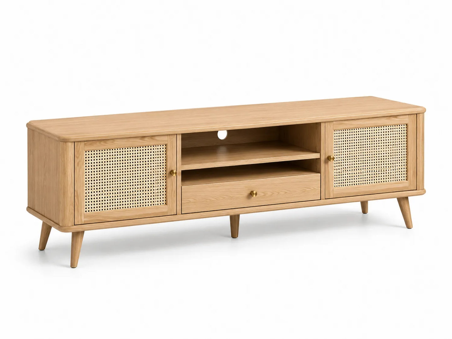 Mobile TV in legno di rovere e rattan 150x40x50 cm